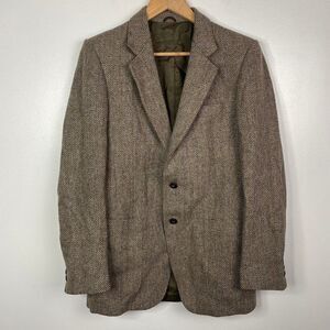 Vintage Leishman 100% Pure Wool Two Button Sport Blazer Coat Tweed Brown Men 38